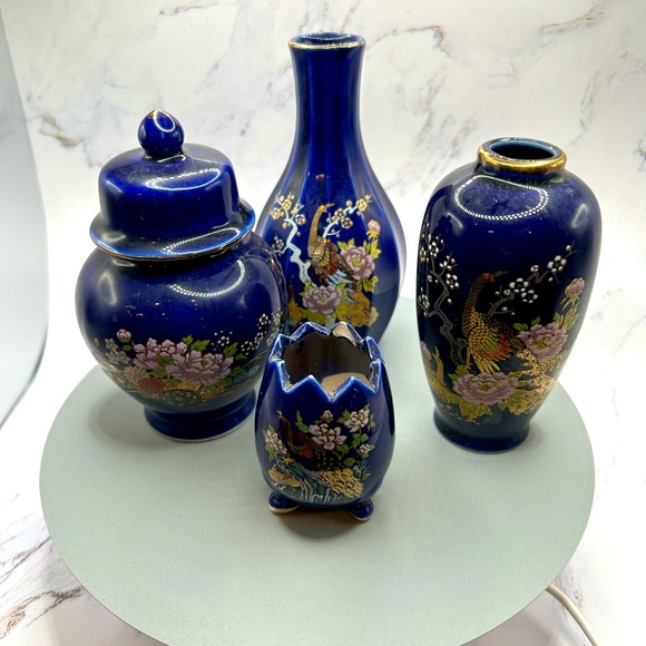 Vintage Accents Vintage Cobalt Blue Peacock Ginger Jar Vase